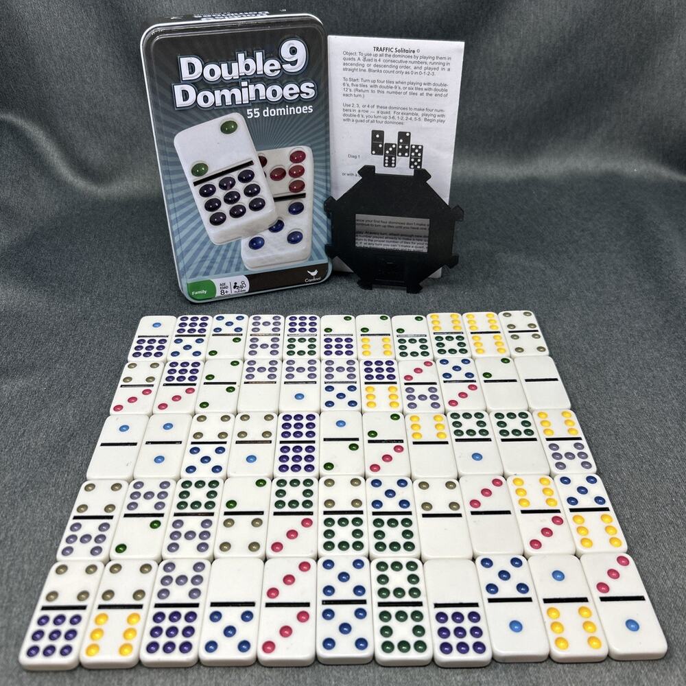 Cardinal Classics Double Nine Dominoes 55 Color Dot Tile Set COMPLETE